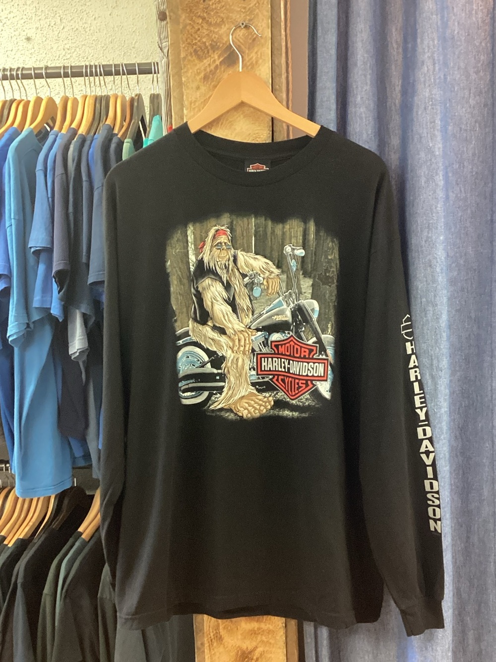 Vintage Harley-Davidson Sasquatch Long-Sleeve Black T-Shirt